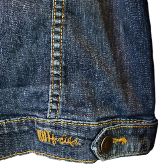 Kut from the Kloth Jean Jacket Womens XL L Blue Denim Dark Wash Cropped Trucker - Picture 3 of 14